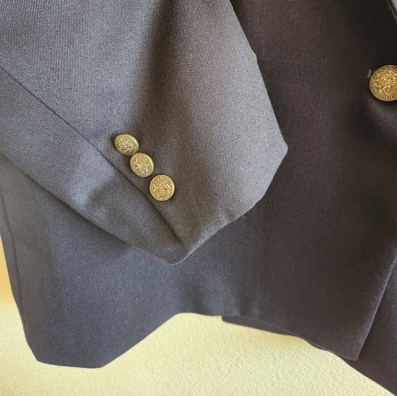 Oscar De La Renta Vintage Wool Gaberdine Double Breasted Navy Blazer - Picture 5 of 10